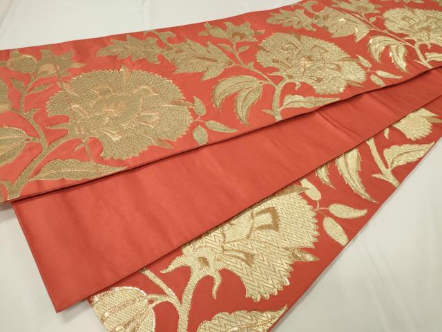 平和屋着物◎六通柄袋帯 更紗花文 金糸 正絹 逸品 CAAU7675in