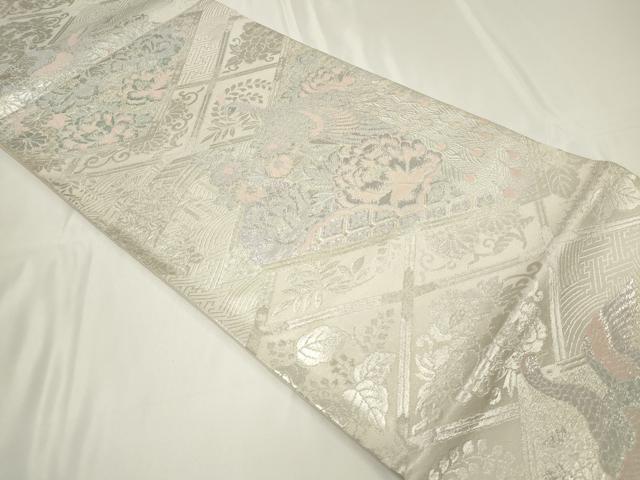 平和屋着物◎六通柄袋帯 孔雀花文 銀糸 正絹 逸品 CAAU7696in