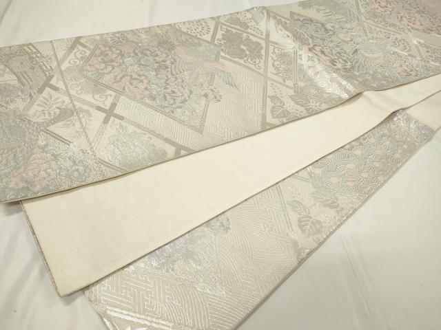平和屋着物◎六通柄袋帯 孔雀花文 銀糸 正絹 逸品 CAAU7696in