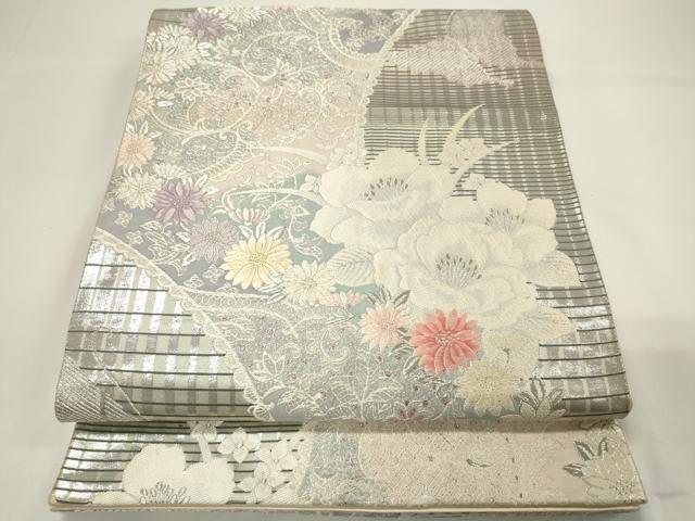 平和屋着物◎六通柄袋帯 唐織 澄葵花苑文 銀糸 鈴乃屋扱い 正絹 逸品 CAAU7756in