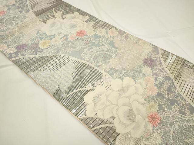 平和屋着物◎六通柄袋帯 唐織 澄葵花苑文 銀糸 鈴乃屋扱い 正絹 逸品 CAAU7756in
