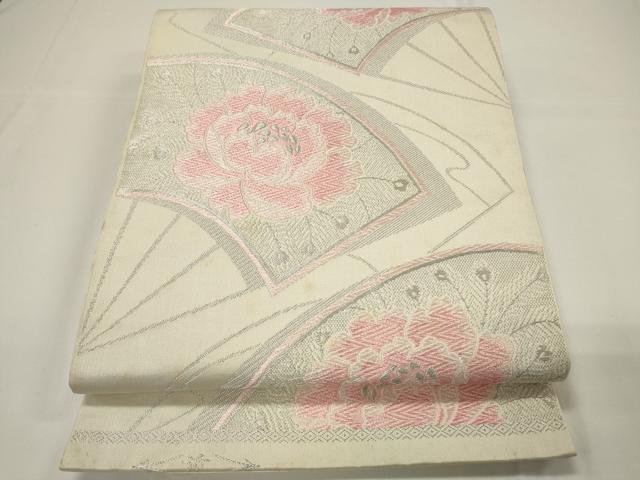 平和屋着物◎六通柄袋帯 唐織 扇面花文 銀糸 正絹 逸品 CAAU7768in