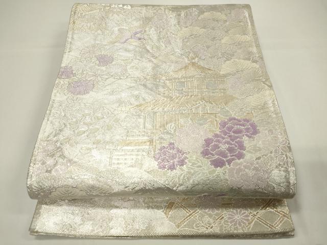 平和屋着物◎900織佐賀錦 六通柄袋帯 風景草花文 金銀糸 正絹 逸品 CAAU7778in