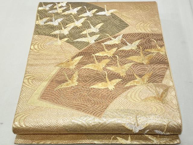 平和屋着物◎六通柄袋帯 地紙流水飛鶴文 金銀糸 正絹 逸品 CAAU8049fb