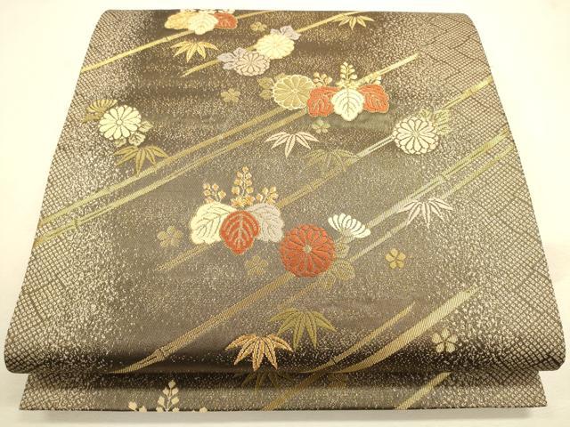 平和屋着物◎六通柄袋帯 吉祥花文 桐竹 金糸 正絹 逸品 CAAU8445ft