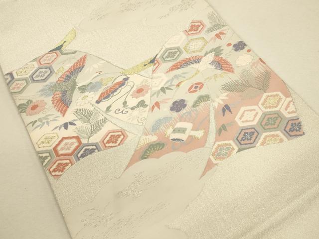 平和屋着物◎太鼓柄袋帯 綴れ 飛鶴吉祥花文 金銀糸 正絹 逸品 CAAU8487ft