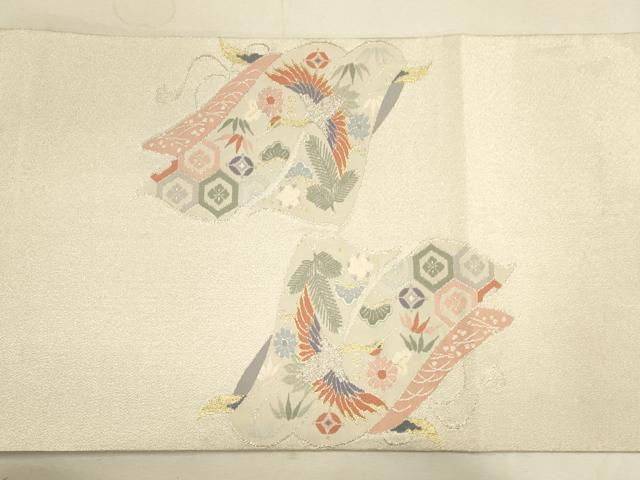 平和屋着物◎太鼓柄袋帯 綴れ 飛鶴吉祥花文 金銀糸 正絹 逸品 CAAU8487ft