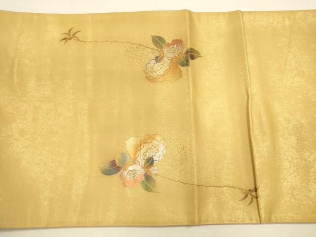 平和屋着物◎太鼓柄袋帯 螺鈿 草花文 金彩 引箔 正絹 逸品 CAAU8576ft