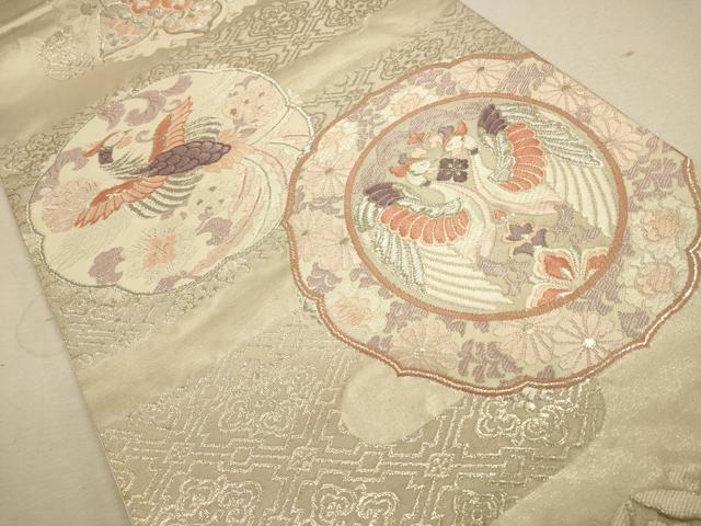平和屋着物◎六通柄袋帯 唐織 鏡裏双鳥花文 銀糸 正絹 逸品 CAAU8608ft