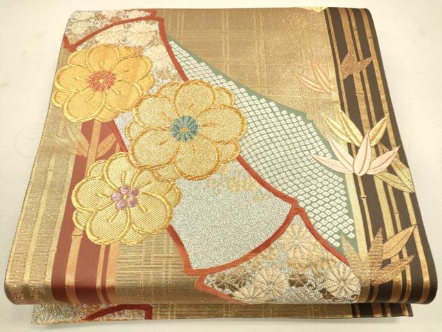 平和屋着物◎両面 全通柄袋帯 吉祥花文 金銀糸 正絹 逸品 CAAU8704ft