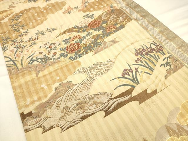 平和屋着物◎六通柄袋帯 唐織 雲取り草花文 金糸 正絹 逸品 CAAU8767ft