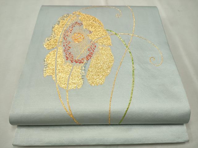 平和屋着物●龍村美術織物 たつむら 九寸開き名古屋帯 金の花 金糸 正絹 逸品 CAAU9273hy