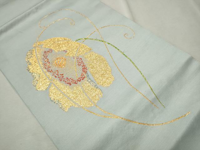 平和屋着物●龍村美術織物 たつむら 九寸開き名古屋帯 金の花 金糸 正絹 逸品 CAAU9273hy