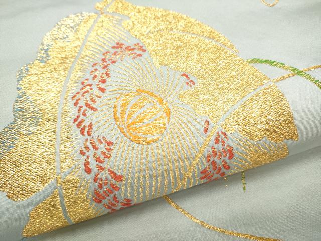 平和屋着物●龍村美術織物 たつむら 九寸開き名古屋帯 金の花 金糸 正絹 逸品 CAAU9273hy