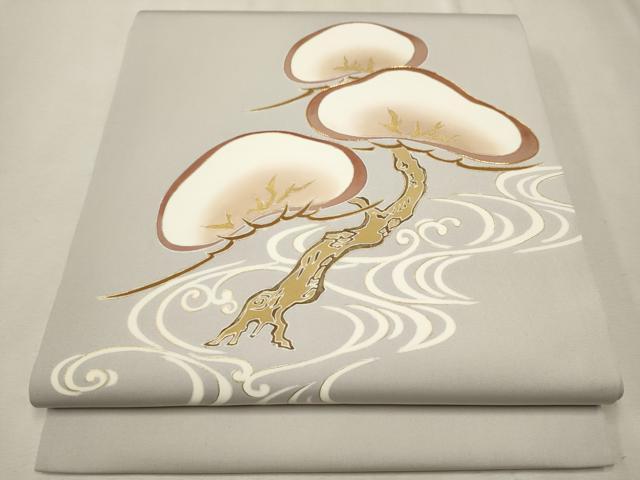 平和屋着物●塩瀬 九寸開き名古屋帯 駒刺繍 浜松文 金彩 正絹 逸品 CAAU9280hy