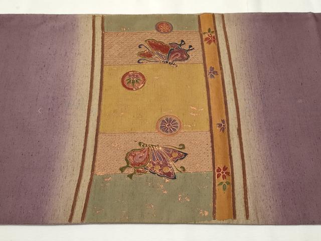平和屋着物●中国三大刺繍 スワトウ刺繍 総刺繍 太鼓柄袋帯 紬地 流水花鳥文 金彩 正絹 逸品 CAAU9491hy