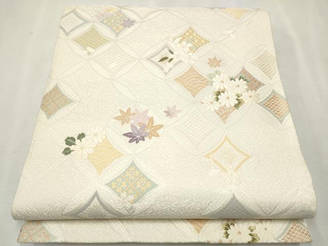 平和屋着物●六通柄袋帯 唐織 作家物 七宝花文 銀糸 正絹 逸品 CAAU9495hy