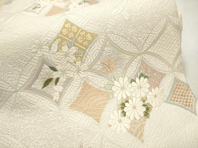 平和屋着物●六通柄袋帯 唐織 作家物 七宝花文 銀糸 正絹 逸品 CAAU9495hy