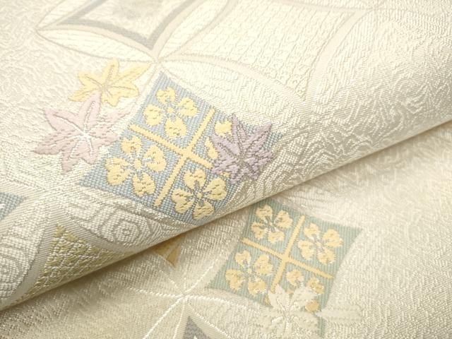 平和屋着物●六通柄袋帯 唐織 作家物 七宝花文 銀糸 正絹 逸品 CAAU9495hy