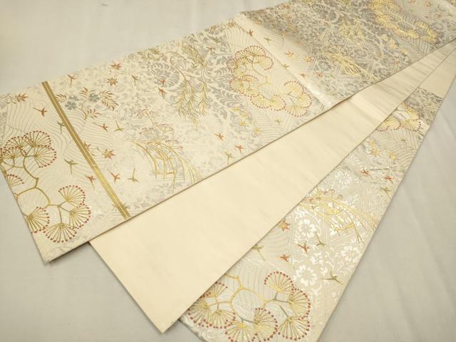 平和屋着物●西陣の名門 本家加納 六通柄袋帯 花鳥文 金糸 正絹 逸品 CAAU9591hy