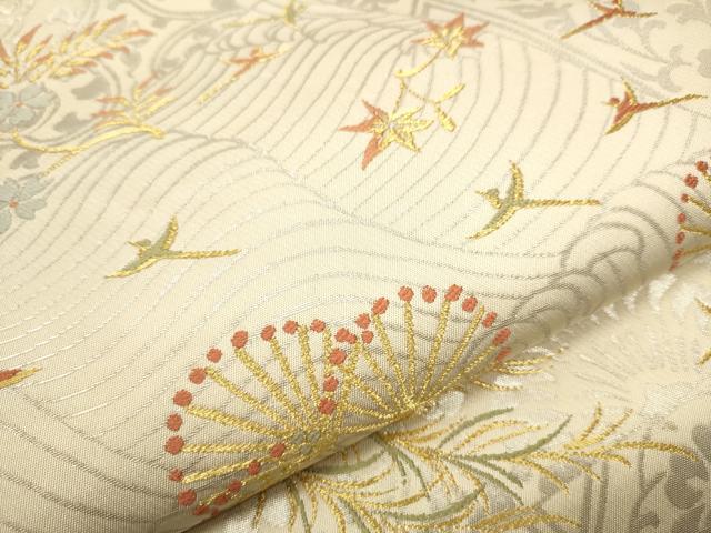 平和屋着物●西陣の名門 本家加納 六通柄袋帯 花鳥文 金糸 正絹 逸品 CAAU9591hy