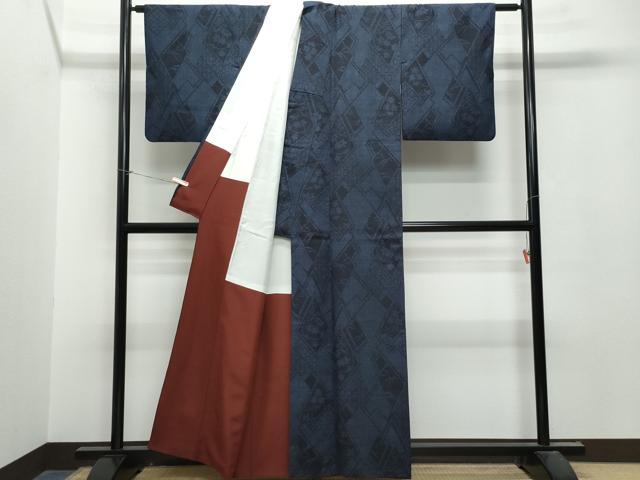平和屋着物●結城紬 100亀甲 菱楓亀甲文 正絹 逸品 CAAU9610vf