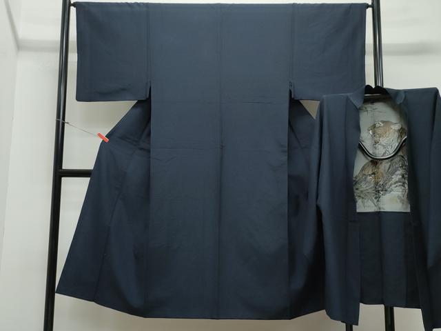 平和屋着物●男性 紬 アンサンブル 濃紺色 正絹 逸品 CAAU9657vf