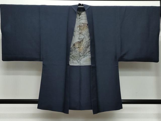 平和屋着物●男性 紬 アンサンブル 濃紺色 正絹 逸品 CAAU9657vf