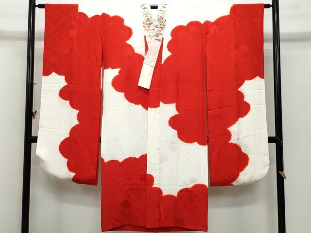 平和屋着物●振袖用長襦袢 無双仕立て 絞り 花蝶地紋 半衿刺繍 正絹 逸品 CAAU9695vf