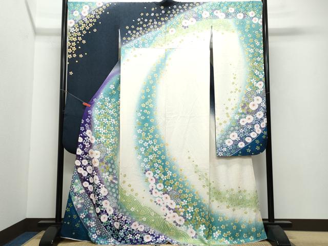 平和屋着物●豪華振袖 駒刺繍 雪輪草花文 暈し染め 金彩 正絹 逸品 CAAU9698vf