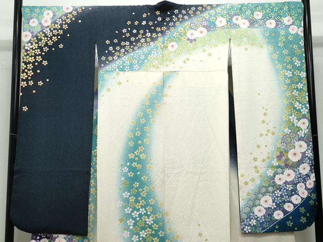 平和屋着物●豪華振袖 駒刺繍 雪輪草花文 暈し染め 金彩 正絹 逸品 CAAU9698vf