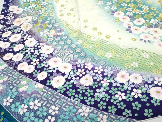 平和屋着物●豪華振袖 駒刺繍 雪輪草花文 暈し染め 金彩 正絹 逸品 CAAU9698vf