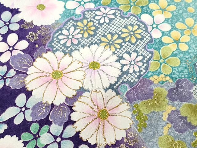 平和屋着物●豪華振袖 駒刺繍 雪輪草花文 暈し染め 金彩 正絹 逸品 CAAU9698vf