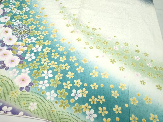 平和屋着物●豪華振袖 駒刺繍 雪輪草花文 暈し染め 金彩 正絹 逸品 CAAU9698vf