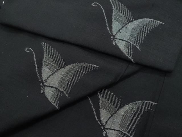 平和屋着物●上質な紬 舞蝶文 黒地 正絹 逸品 CAAU9704vf