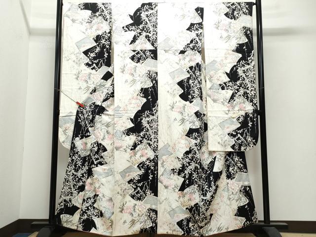 平和屋着物●創業460年・千總 振袖 冊子枝花文 黒地 金彩 正絹 逸品 CAAU9757vf