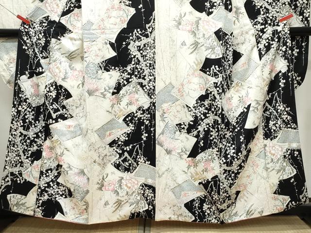 平和屋着物●創業460年・千總 振袖 冊子枝花文 黒地 金彩 正絹 逸品 CAAU9757vf