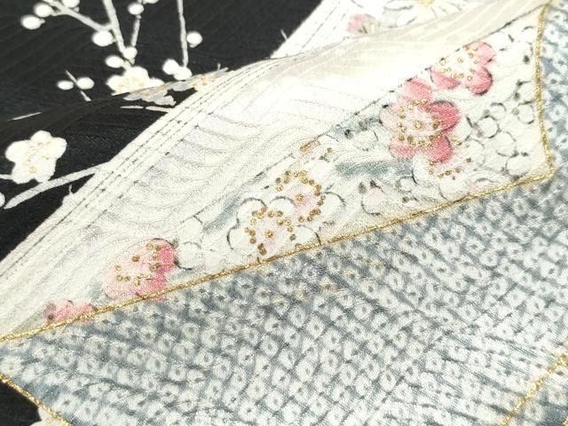 平和屋着物●創業460年・千總 振袖 冊子枝花文 黒地 金彩 正絹 逸品 CAAU9757vf
