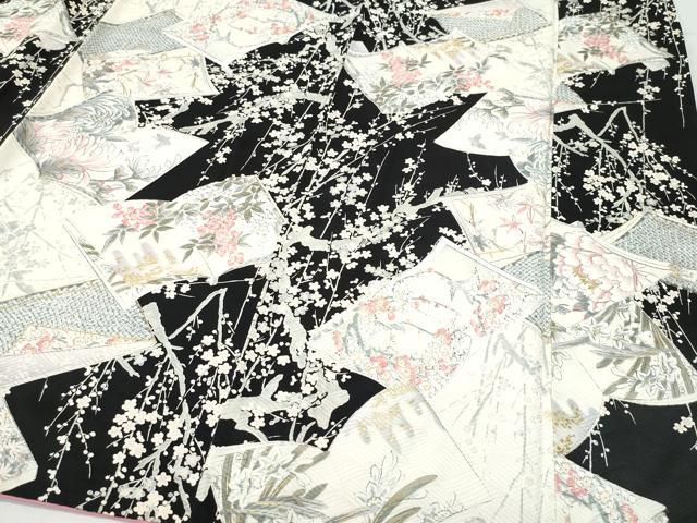 平和屋着物●創業460年・千總 振袖 冊子枝花文 黒地 金彩 正絹 逸品 CAAU9757vf