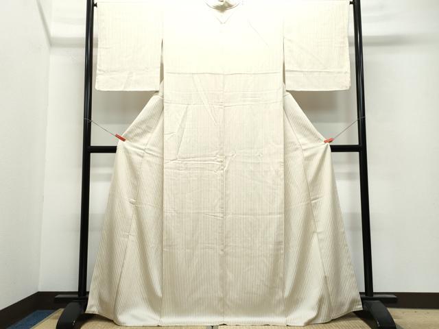 平和屋着物●上質な色無地 縞地紋 亜麻色 正絹 逸品 CAAU9887vf