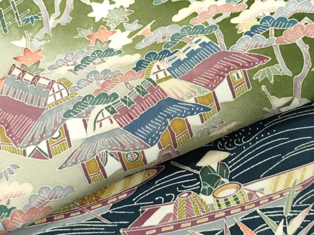 平和屋着物●本加賀友禅作家 柿本市郎 黒留袖 風景千鳥人物草花文 正絹 逸品 CAAU9914vf
