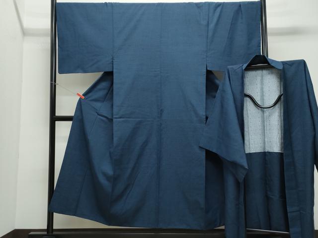 平和屋着物●男性 紬 アンサンブル 藍鉄色 正絹 逸品 CAAU9940vf