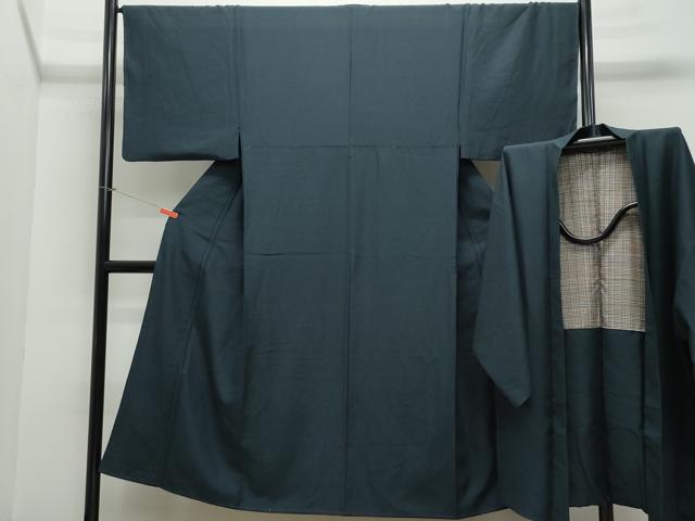 平和屋着物●男性 紬 アンサンブル 藍鉄色 正絹 逸品 CAAU9944vf