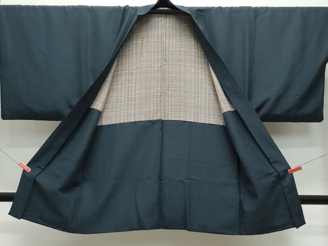 平和屋着物●男性 紬 アンサンブル 藍鉄色 正絹 逸品 CAAU9944vf