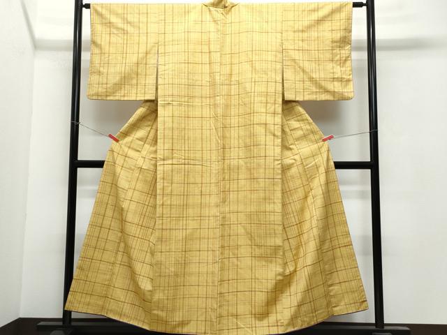 平和屋着物●上質な紬 格子柄 正絹 逸品 CAAU9969vf
