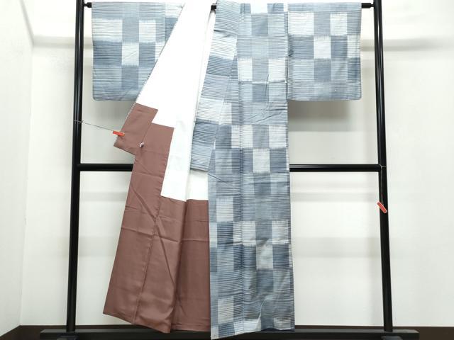 平和屋着物●上質な紬 市松文様 正絹 逸品 CAAU9985vf