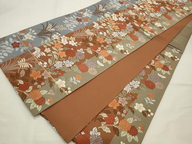 平和屋着物◎六通柄袋帯 唐織 草花文 正絹 逸品 CAAV0175qe