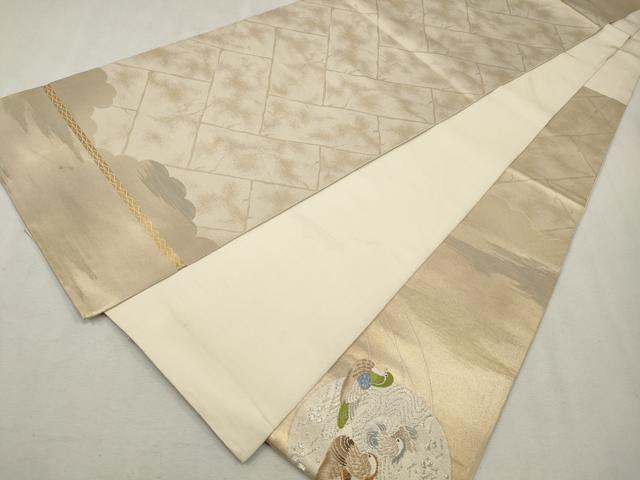 平和屋着物◎六通柄袋帯 流水鴛鴦花文 銀糸 正絹 逸品 CAAV0195qe