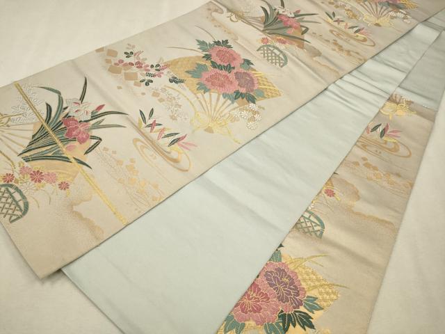 平和屋着物◎六通柄袋帯 唐織 流水花文 金糸 正絹 逸品 CAAV0208qe