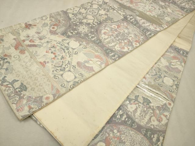 平和屋着物◎六通柄袋帯 唐織 鳳凰花文 銀糸 正絹 逸品 CAAV0212qe
